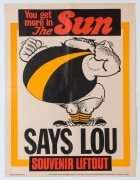 Saturday (morning) September 29, 1973 "The SUN" poster with RICHMOND predicted to be triumphant, "SAYS LOU".  Artwork by Jeff Hook. Scarce. Five examples; mixed condition. (5) - 5