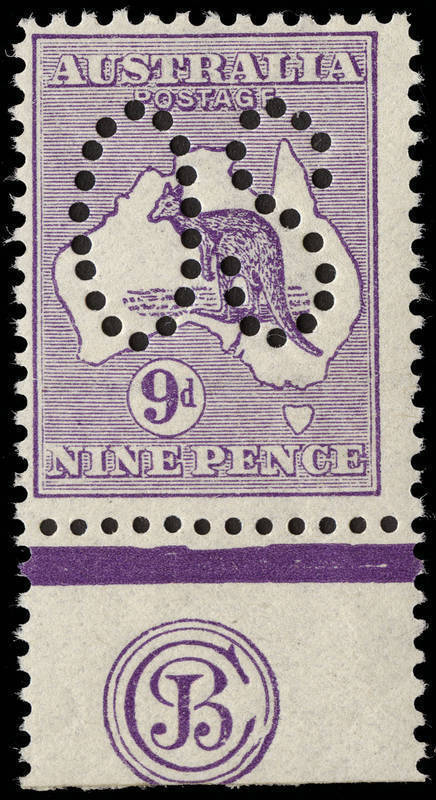 9d Violet (Plate 2), JBC Monogram single, perforated Large OS; MUH and extremely rare in any condition. (Not in Nelson, Pope, Baillie, Gray, Fordwater, Cornwallis or Morgan). BW:24(2)zc - ($7500) but not priced MUH nor perforated OS.
