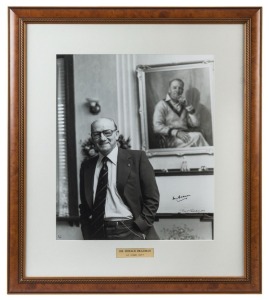 DONALD BRADMAN: limited edition "The Man, The Legend" large format portrait photograph (59x49cm) taken of Bradman at home in 1977, SIGNED BY BRADMAN & BY PHOTOGRAPHER DAVID SIMPSON, numbered #3 of 20; framed & glazed; overall 92x80cm, with CofA.
