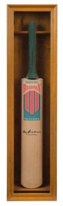 DON BRADMAN - SIGNED CRICKET BAT: Slazenger 'Bradman' cricket bat, boldly signed on the face in black marker pen, housed in custom-built glazed wooden display box; height 97cm.