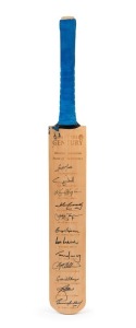 GRAHAM MCKENZIE COLLECTION - WESTERN AUSTRALIAN 'TEAM OF THE CENTURY': c.2000 'Team of the Century' full-size cricket bat with signatures of the 12 selected players comprising Geoff Marsh, Graeme Wood, Kim Hughes, John Inverarity, Justin Langer, Barry Shepherd, Rod Marsh, Tom Moody, Terry Alderman, Graham McKenzie, Dennis Lillee & Bruce Yardley. In very good condition. Only 14 signed bats were produced.
