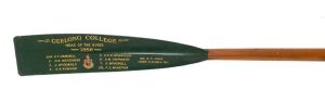 1956 Head of the River commemorative oar featuring the details of the Geelong College winning crew. They defeated Scotch College (2nd) and Xavier College (3rd) in the final. 3.63 meters long.