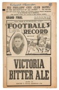 "THE FOOTBALL RECORD": 1942 Collingwood v Carlton (R.11);&nbsp;1st Semi Final,&nbsp;Footscray&nbsp;v South Melbourne; 2nd Semi Final, Richmond v Essendon; Final, Essendon v South Melbourne;&nbsp;plus Grand Final,&nbsp;Richmond v Essendon; some annotations&nbsp;Fair/Good condition (5).