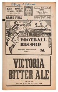 "THE FOOTBALL RECORD": Special editions for the 1944 1st Semi-Final, Essendon v Footscray;  2nd Semi-Final, Fitzroy v Richmond; Final, Richmond v Essendon; and Grand Final, Fitzroy v Richmond; some annotations, Fair/Good condition. (4) Fitzroy defeated 