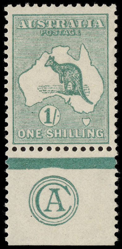 1/- Emerald (Plate 2), CA Monogram single MUH. Superb. BW:30(2) - $4500 (but not priced unmounted).