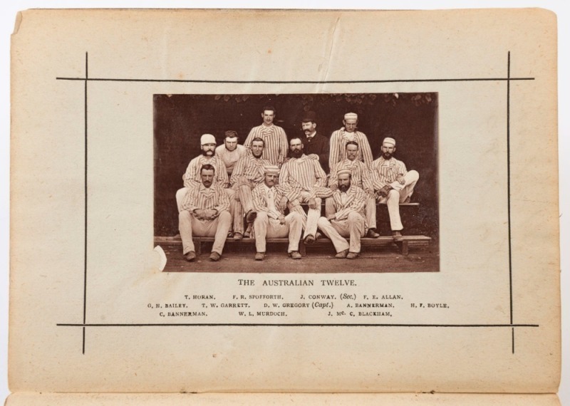 1878 THE AUSTRALIAN TEAM TO ENGLAND & NORTH AMERICA: original photographic plate (6 x 9cm, small corner fault), mounted to frontispiece of 1879 edition of 'James Lillywhite's Cricketers' Annual'; the annual in fair condition.