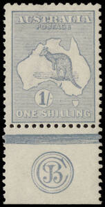 1/- Blue-Green (Plate 2) JBC Monogram single, MLH. Well centred and with complete monogram. BW:30(2)zc - $4500.