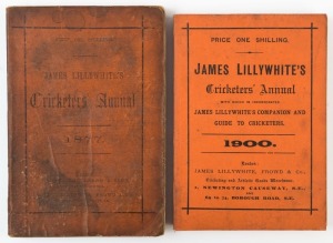 'JAMES LILLYWHITE'S CRICKETERS' ANNUAL': 1877 & 1900 original softbound editions, the 1877 edition with photo plate of W.G.Grace (5.5 x 8.5cm, good condition) attached to frontispiece, the 1900 edition frontispiece with photogravure plate (11x16cm, good condition) of 'The Australian Team in England, 1899'; the annuals in Fair/Good condition. (2)