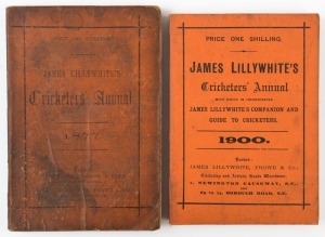 'JAMES LILLYWHITE'S CRICKETERS' ANNUAL': 1877 & 1900 original softbound editions, the 1877 edition with photo plate of W.G.Grace (5.5 x 8.5cm, good condition) attached to frontispiece, the 1900 edition frontispiece with photogravure plate (11x16cm, good c
