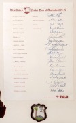 WEST INDIES CRICKET TOUR OF AUSTRALIA 1975-76: Official team sheet, signed in ink by the whole touring party of 19, including Lloyd (Capt.), Murray (Vice. Capt.), Gibbs, Greenidge, Richards & Holding. Displayed together with the official WI cloth badge an - 2