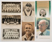 POSTCARDS - DON BRADMAN: real-photo cards comprising "The Australian Test Team, 1930", "Australian Cricket Team, England, 1934" & "Australian&nbsp;Cricket Team England, 1948" all featuring&nbsp;Bradman, also two 1930s portrait cards commemorating his achievements; 