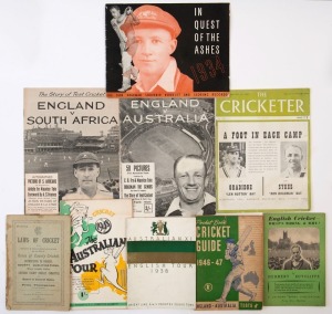 LITERATURE: Selection with  1934 "In Quest of The Ashes, Don Bradman Souvenir Booklet", 1934 "The Story of Test Cricket - England v Australia" booklet,  1938 "Australian XI, English Tour" programme printed for "RMS Orontes", 1938 "The Story of Test Cricke