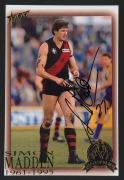 PLAYER AUTOGRAPHED ACTION IMAGES: matt finish images, all 27x19cm and window mounted on card, comprising ESSENDON: Simon Madden & Terry Daniher; MELBOURNE: Sean Wright: RICHMOND: Dale Weightman&nbsp;& Michael Roach; SYDNEY SWANS: Gerard Healy. (6) - 5