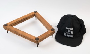 TENNIS: vintage racket press & AUSTRALIAN RULES: 1990 Collingwood Premiers Cap. (2 items)