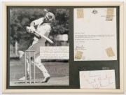 BOB HAWKE - SIGNED PHOTOGRAPH: display featuring a photograph by Canberra Times photographer Peter Wells, catching the moment when Hawke is struck in the face, breaking his glasses, whilst batting in a cricket&nbsp;match against the Press in Canberra, November