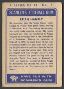 SCANLENS 1963 (FIRST SERIES): Card #1 Brian Hambly, Parramatta Eels [1/18]; bumped corners, small surface scuff; Good condition overall. - 2