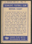 SCANLENS 1963 (FIRST SERIES): Card #5 Michael Cleary, South Sydney Rabbitohs [1/18]; small crease top right; Good condition overall. - 2