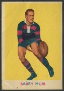 SCANLENS 1963 (FIRST SERIES): Card #11 Barry Muir, Wests Panthers [1/18]; crease lower-left corner, some light wrinkling Fair/G condition.