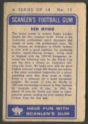 SCANLENS 1963 (FIRST SERIES): Card #13 Ken Irvine, North Sydney Bears, [1/18]; corner crease, small blemishes; Fair/Good condition. - 2