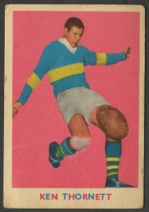 SCANLENS 1963 (FIRST SERIES): Card #14 Ken Thornett, Parramatta Eels, [1/18]; minor blemishes; Fair/Good condition.