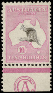 10/- Slate & Pink, CA Monogram single from the left pane, completely Mint unhinged stamp and margin and undoubtedly the finest of the three known mint examples. A highlight of the Sterling Collection and an exceptional opportunity to acquire one of Austra