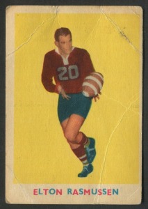 SCANLENS 1963 (FIRST SERIES): Card #15 Elton Rasmussen, St. George Dragons [1/18]; creasing; Poor/Fair condition .