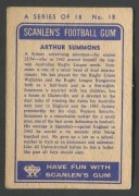 SCANLENS 1963 (FIRST SERIES): Card #18 Arthur Summons, Western Suburbs Magpies [1/18]; Good condition. - 2