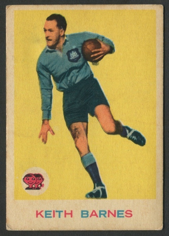 SCANLENS 1964 (SECOND SERIES): Card #1 Keith Barnes, Balmain Tigers [1/33]; Fair/Good condition.