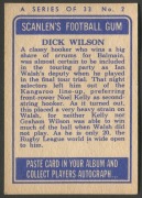 SCANLENS 1964 (SECOND SERIES): Card #2 Dick Wilson, Balmain Tigers [1/33]; G/VG condition. - 2