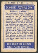 SCANLENS 1964 (SECOND SERIES): Card #22 Brian Hambly, Parramatta Eels [1/33]; some creasing/wrinkles; Fair/Good condition. - 2