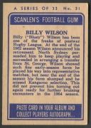 SCANLENS 1964 (SECOND SERIES): Card #31 Billy Wilson, St. George Dragons [1/33]; G/VG. - 2