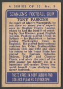 CANLENS 1964 (SECOND SERIES): Card #5 Tony Paskins, Manly Sea Eagles  [1/33]; some creasing/wrinkling, aging on reverse; Good condition overall. - 2