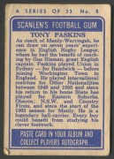 SCANLENS 1964 (SECOND SERIES): Card #5 Tony Paskins, Manly Sea Eagles  [1/33]; corner crease, light soiling; Fair/Good condition overall. - 2