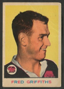 SCANLENS 1964 (SECOND SERIES): Card #13 Fred Griffiths, North Sydney Bears [1/33]; few wrinkles, light aging on reverse. Good condition overall.