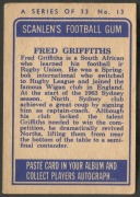 SCANLENS 1964 (SECOND SERIES): Card #13 Fred Griffiths, North Sydney Bears [1/33]; few wrinkles, light aging on reverse. Good condition overall. - 2