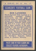 SCANLENS 1964 (SECOND SERIES): Card #17 Bob Landers, Eastern Suburbs Roosters [1/33]; G/VG. - 2