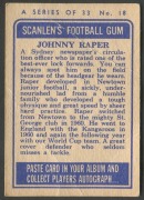 SCANLENS 1964 (SECOND SERIES): Card #18 Johnny Raper, St George Dragons [1/33]; creased; Poor/Fair condition. - 2