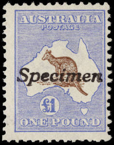 &pound;1 Bright-Brown & Blue, handstamped "Specimen"; a delightful example, unmounted with full gum. BW:51x - $3750.