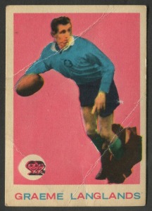 SCANLENS 1964 (SECOND SERIES): Card #32 Graeme Langlands, St. George Dragons [1/33]; heavy creasing; Poor/Fair condition.