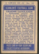 SCANLENS 1964 (SECOND SERIES): Card #32 Graeme Langlands, St. George Dragons [1/33]; heavy creasing; Poor/Fair condition. - 2