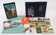 BALANCE OF CRICKET MEMORABILIA COLLECTION: with literature&nbsp; 1985 'World Championship of Cricket' limited edition (2,numbered #864 & 865 of 1000); also 1904 picture postcard (faults) showing 'Warner's English Cricket Team',&nbsp;1933 'West Indies Cricket Tour o