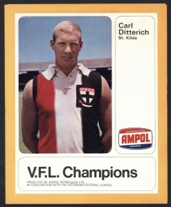 1968 Ampol 'VFL Champions' folder for Carl Ditterich including a 45rpm record. In very good condition.