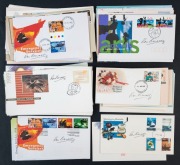 RON BARASSI: "Ron Barassi/31" (Melbourne jumper number) autographs on 80 philatelic covers (mostly first day covers), little or no duplication; clear signatures, fine condition,