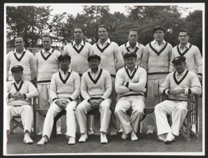 AUSTRALIA - 1948 INVINCIBLES TOUR: original press photograph (Fox Photo, London) of the Australian team at Worcester showing Bradman (capt.) & Lindsay Hassett (v/capt) sat together in the front row, 14.5x19.5cm. The Australians commenced the 1948 Tour wi