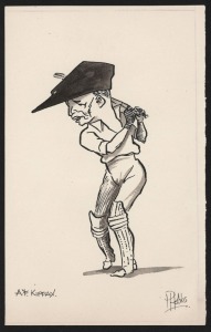 ALAN KIPPAX - AUSTRALIA: original pen & ink caricature of Kippax by Peter Hobbs on art paper, 22x14cm.
