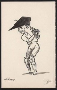 ALAN KIPPAX - AUSTRALIA:  original pen & ink caricature of Kippax by Peter Hobbs on art paper, 22x14cm.