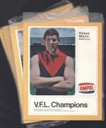 1968 AMPOL 'VFL' CHAMPIONS: with player illustrated folders (24x20cm) & 45pm record; [6/12] comprising Ron Barrassi (Carlton),&nbsp;Ted Whitten (Footscray),&nbsp;Hassa Man (Melbourne),&nbsp;Lawrie Dwyer (North Melbourne), Carl Ditterich&nbsp;(St Kilda) & Bobby Skilton (South