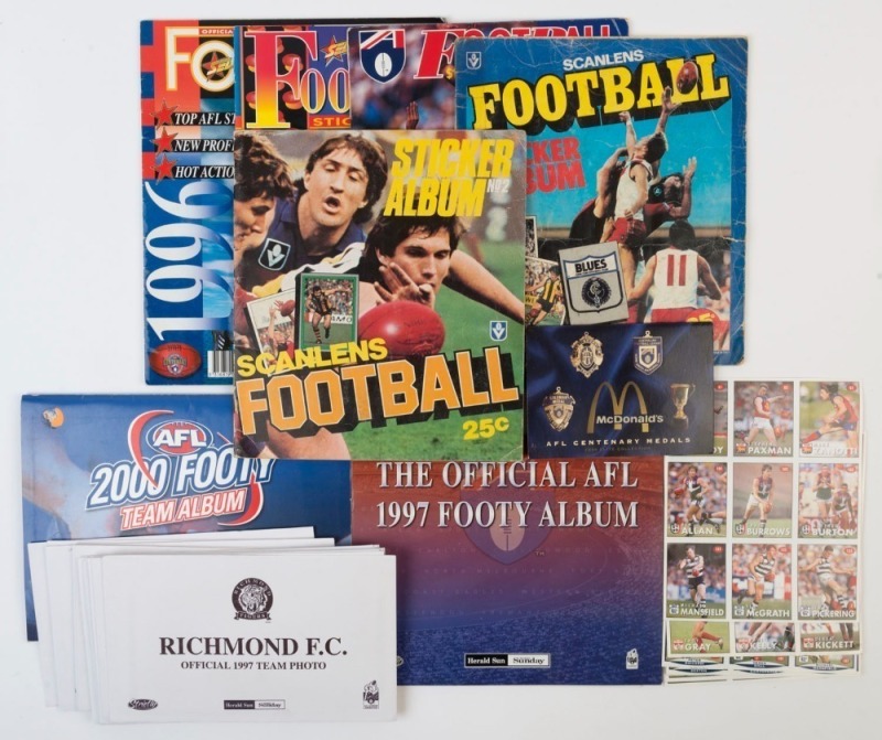 1983-20000 STICKER ALBUMS & STICKERS: comprising 1983 Scanlens 'Football' sticker album (stickers complete) and 1984 'Football' sticker album (approx. 30% complete), Select 1992 sticker album (approx. 30% complete), 1995 'Football '95' (appears complete)