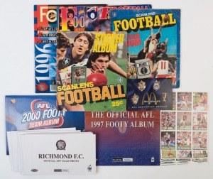 1983-20000 STICKER ALBUMS & STICKERS: comprising 1983 Scanlens 'Football' sticker album (stickers complete) and 1984 'Football' sticker album (approx. 30% complete), Select 1992 sticker album (approx. 30% complete), 1995 'Football '95' (appears complete) & 1996 'Football' (appears complete); also Herald Sun 1997 Official Team photos (23, incl. duplicates, all in envelopes) plus two empty albums, Herald Sun 'Football Collection' 1997 uncut sticker sheets of 9 (2) and 1996 uncut sheets of 9 (9)