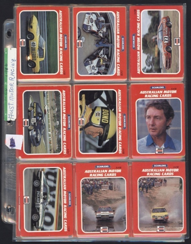 1986 SCANLENS 'AUSTRALIAN MOTOR RACING CARDS': complete set [66], Fair to G/VG condition. Hard to source.